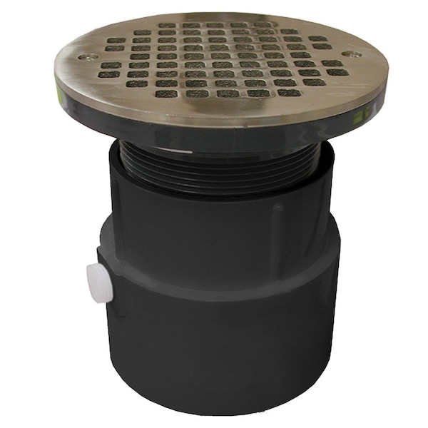 Jones Stephens 4in. PVC Over Pipe Fit Drain Base with 3-1/2in. Plastic Spud and 6in. Nickel Bronze Strainer D53086 - main